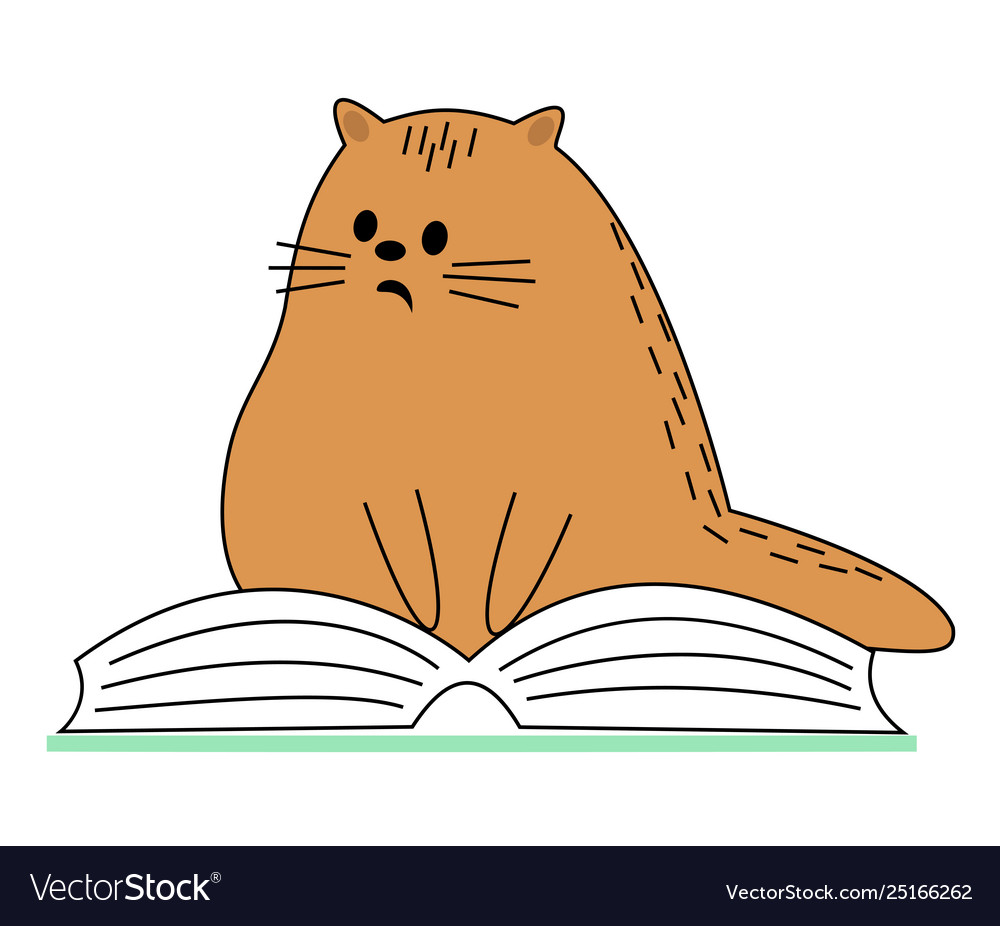 Süße rote Katze Haustier sitzen auf Buch das Tier vector image Süße rote Katze Haustier sitzen auf Buch das Tier