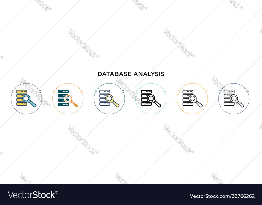 Database analysis icon in filled thin line
