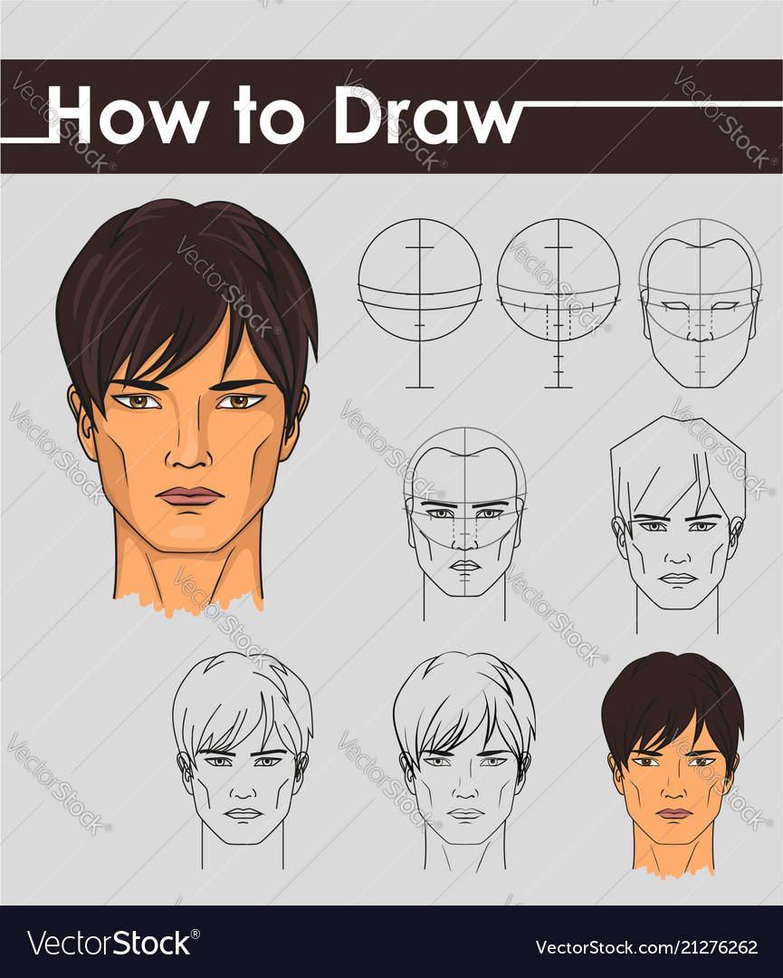 Draw Tutorial Step Step Male Face Royalty Free Vector Image How to draw iron man's helmet. vectorstock