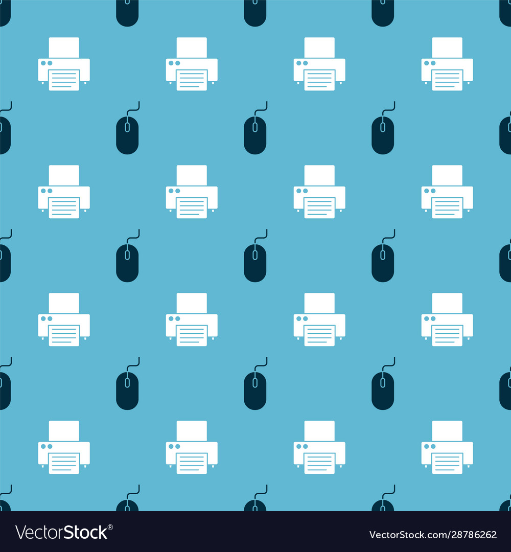 Set computer mouse and printer on seamless pattern vector image Set computer mouse and printer on seamless pattern