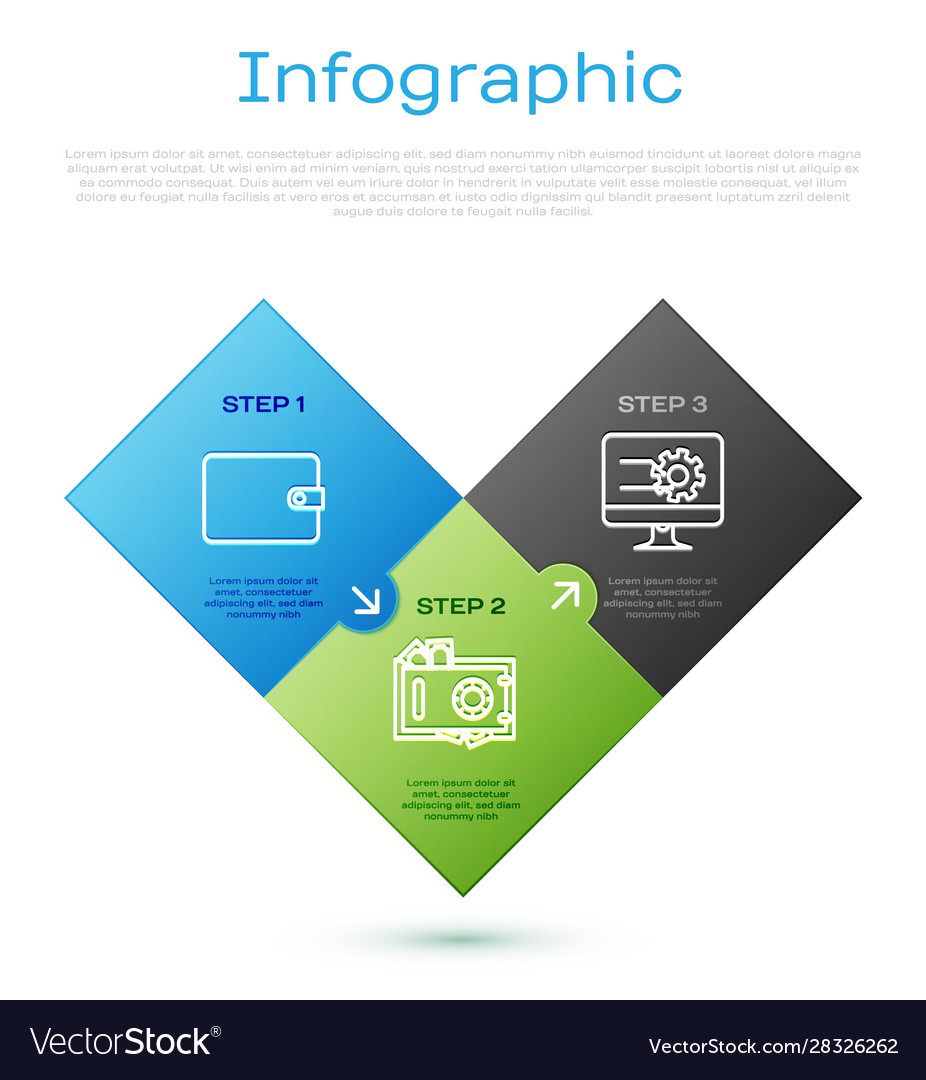 Set Line Wallet Computermonitor mit Diagrammdiagramm vector image Set Line Wallet Computermonitor mit Diagrammdiagramm