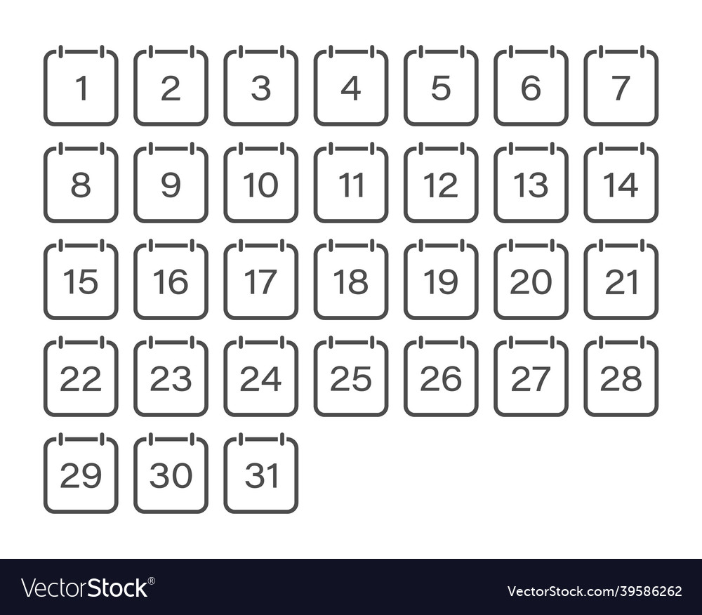 Set of calendar icons with the dates month