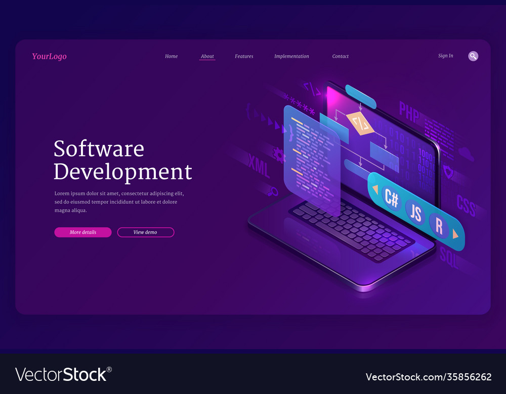 Software development coding isometric landing Vector Image
