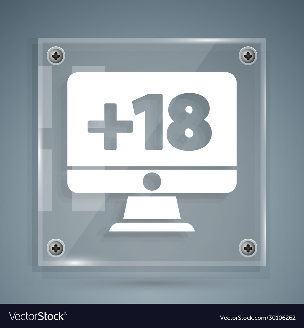 White computer monitor with 18 plus content icon vector image White computer monitor with 18 plus content icon