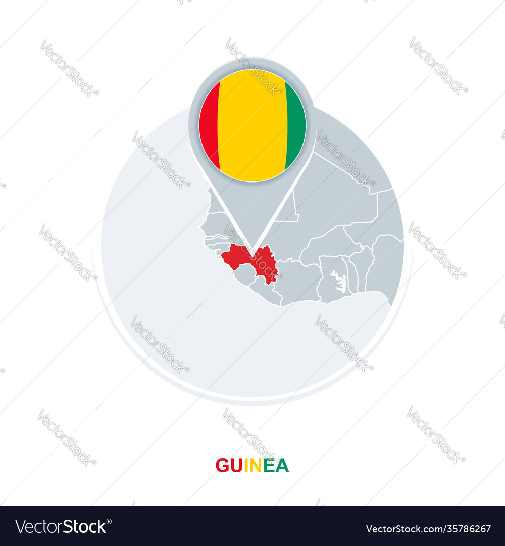 Guinea map and flag icon with highlighted