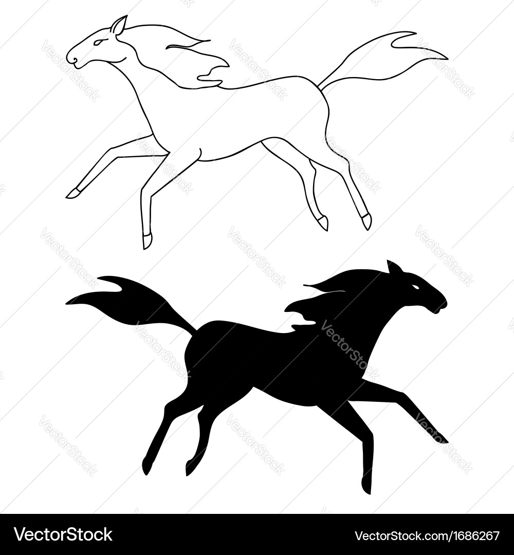 Horse sketch and silhouette Royalty Free Vector Image