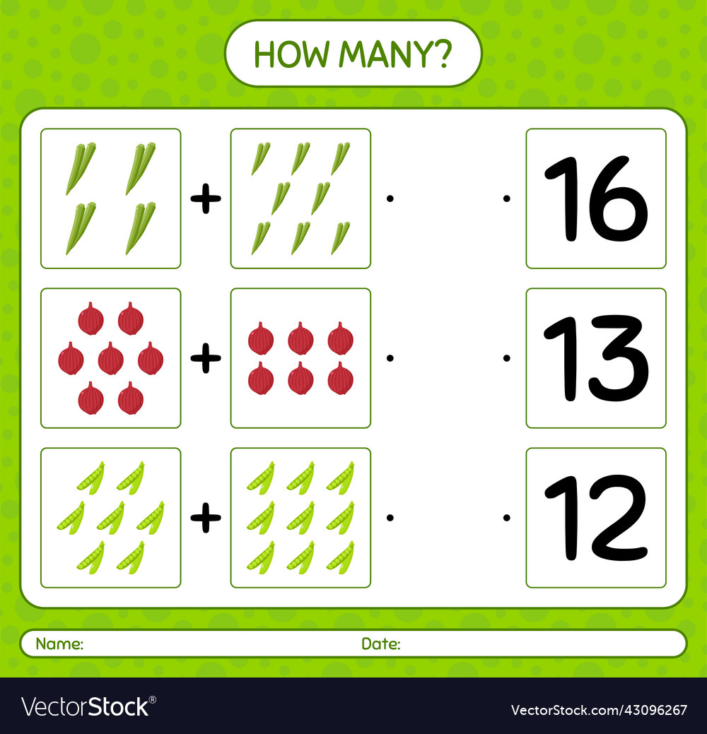 How many counting game with vegetables worksheet