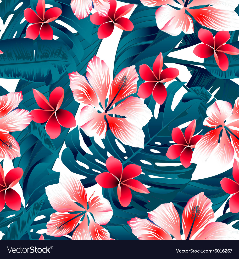red and white tropical hibiscus flowers seamless vector image hibiscus flowers