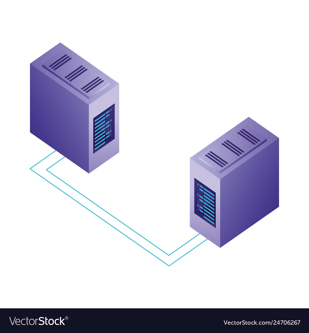 Servers data center with circuit isometric icon vector image Servers data center with circuit isometric icon