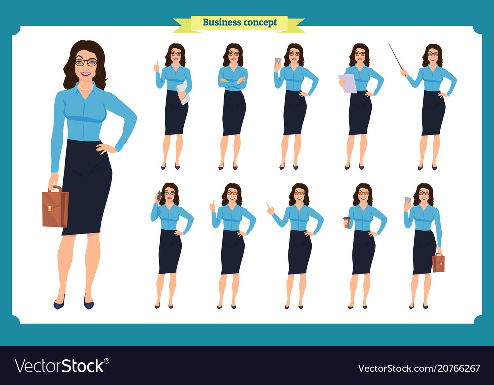 Set of businesswoman character design Royalty Free Vector