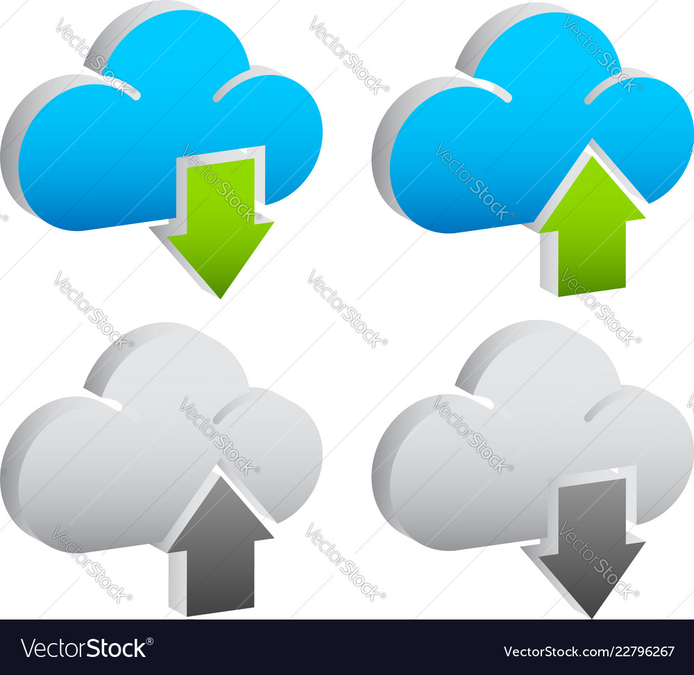 Upload download buttons icons with clouds vector image Upload download buttons icons with clouds