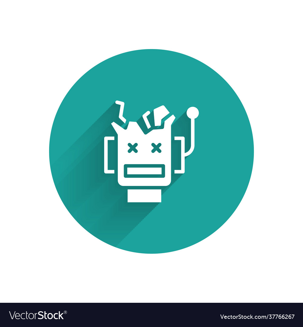 White broken robot icon isolated with long shadow Vector Image White broken robot icon isolated with long shadow