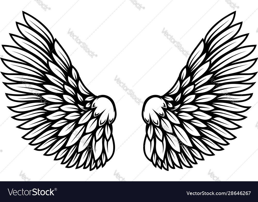 Wings in tattoo style isolated on white Royalty Free Vector