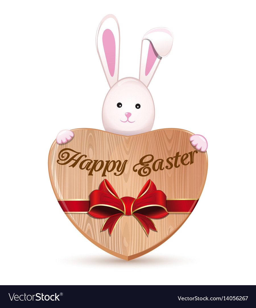 Wooden heart and easter bunny happy easter Vector Image