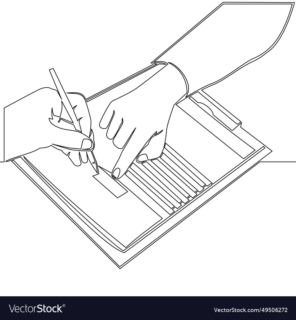 Continuous line two hands pointing at contract vector image Continuous line two hands pointing at contract