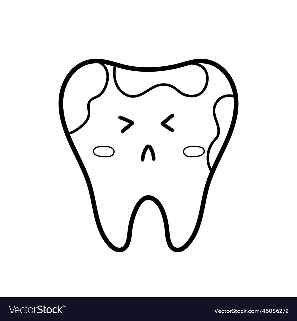 Dirty tooth with caries line art dental character Vector Image