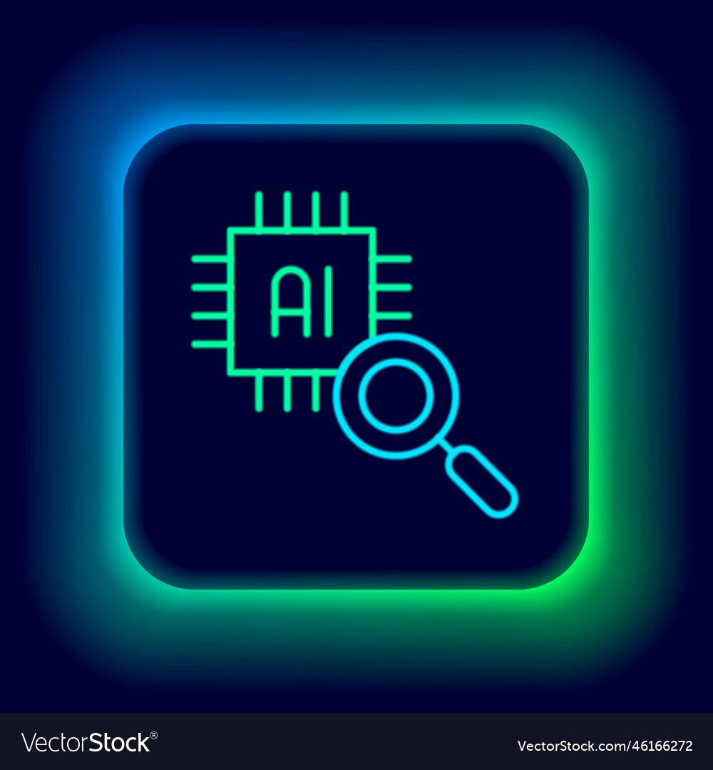 Glowing neon line computer processor vector image Glowing neon line computer processor
