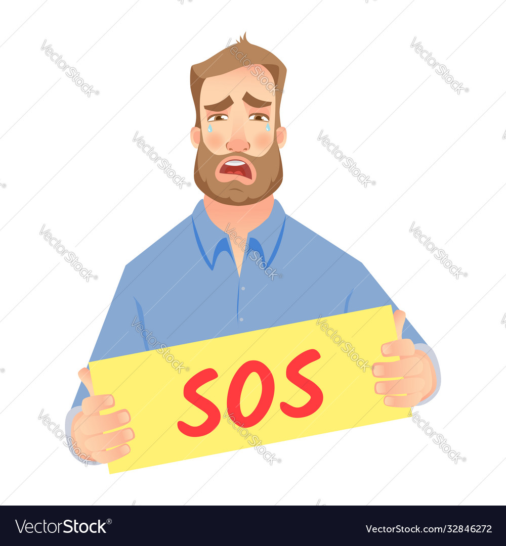 Man holding sos sign