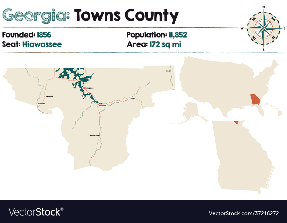 Map towns county in georgia Royalty Free Vector Image