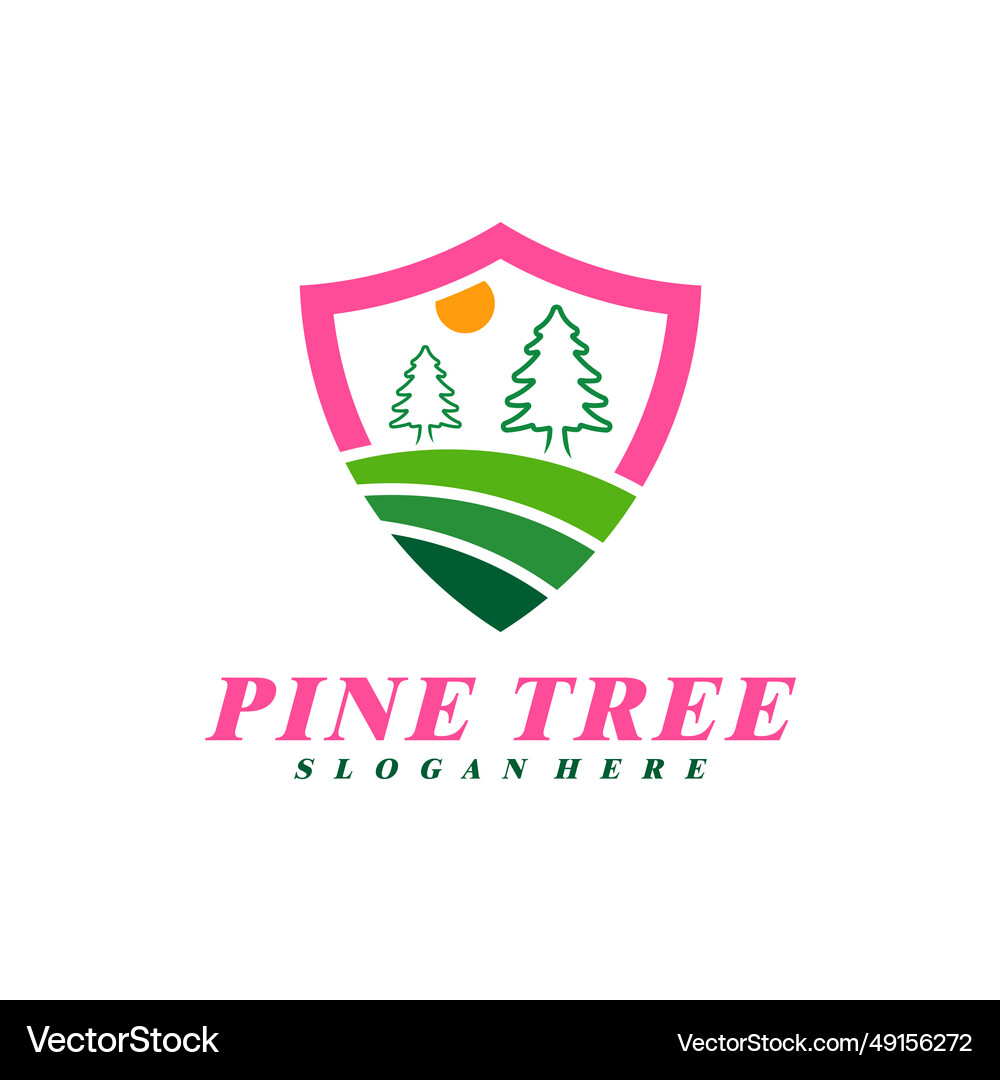 Pine tree with shield logo design creative Vector Image