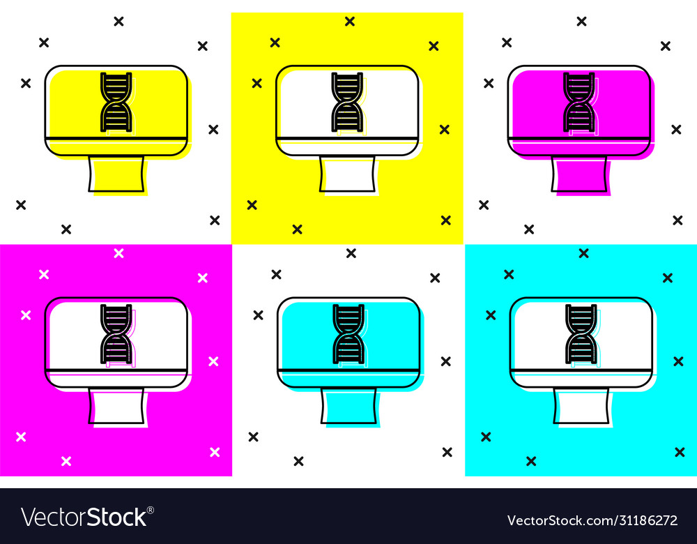 Set dna spiral and computer monitor icon isolated vector image Set dna spiral and computer monitor icon isolated