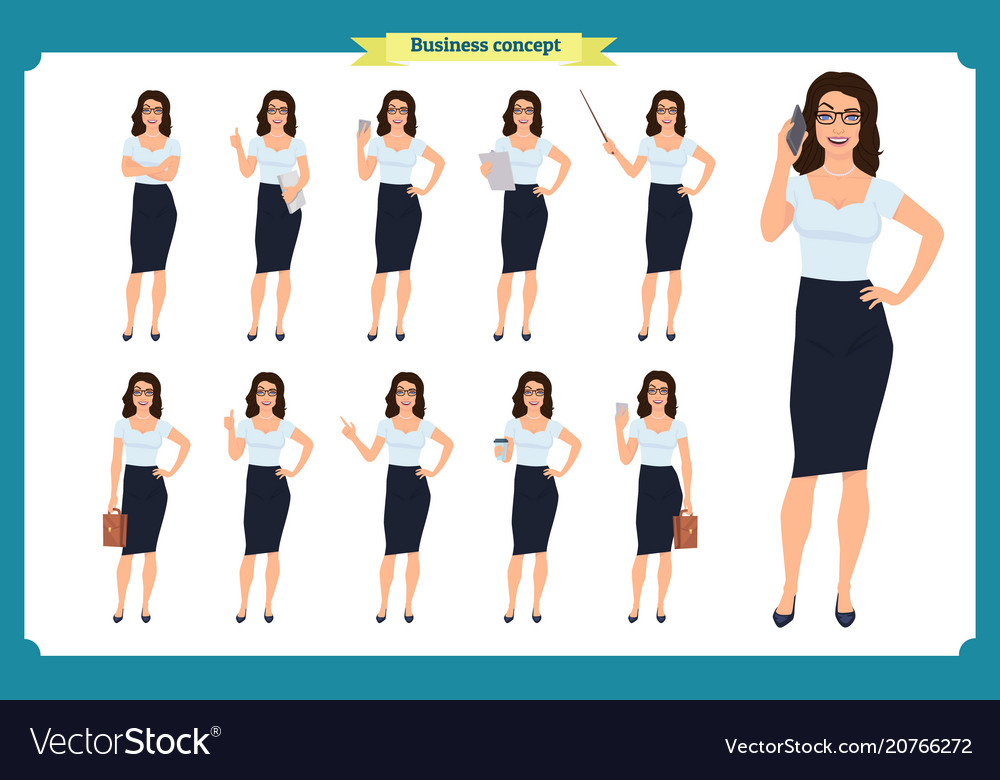 Set Of Businesswoman Character Design Royalty Free Vector