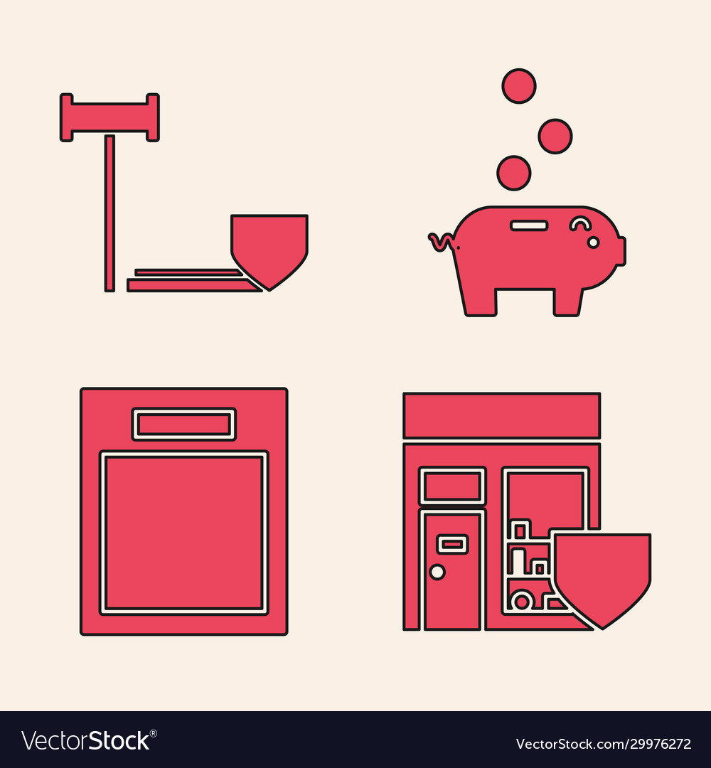 Set shopping building with shield judge gavel Vector Image Set shopping building with shield judge gavel