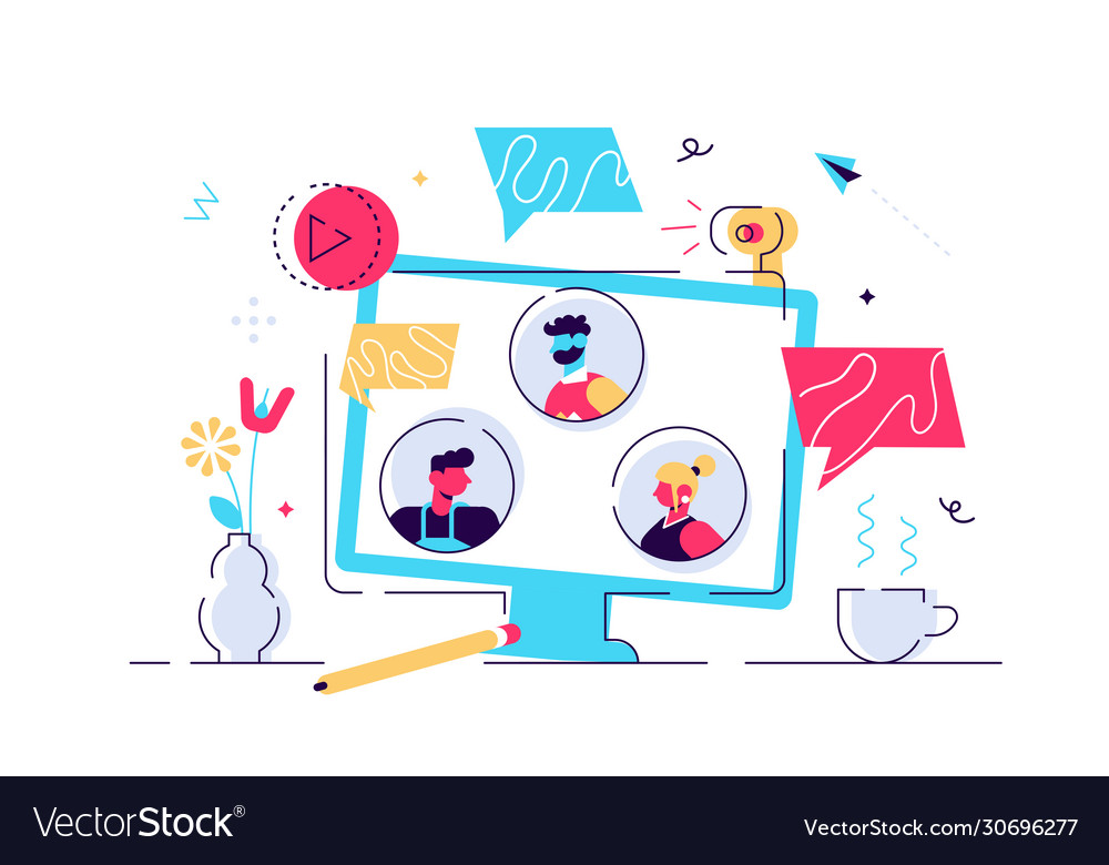 Desktop computer with group colleagues taking