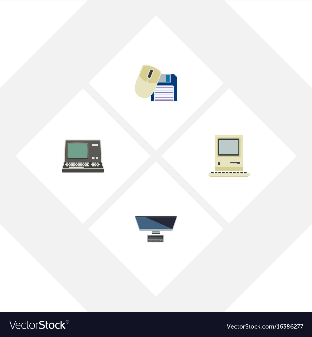 Flat icon computer set of pc computing