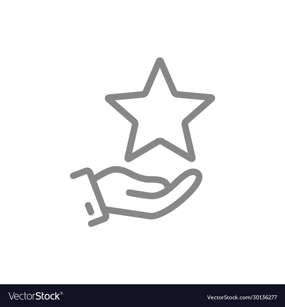 Hand holds star on palm line icon charity add