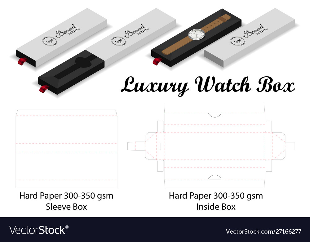 Download Luxury Watch Sleeve Box Mockup Dieline Template Vector Image