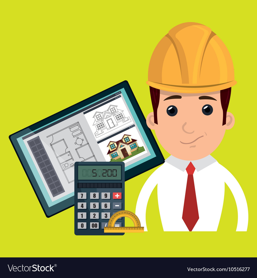 Man architect protractor calculator