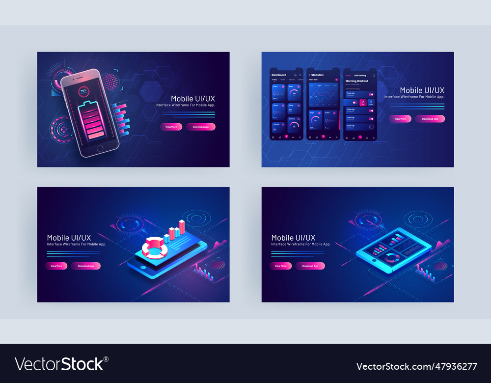 Mobile uiux concept based landing page set vector image Mobile uiux concept based landing page set