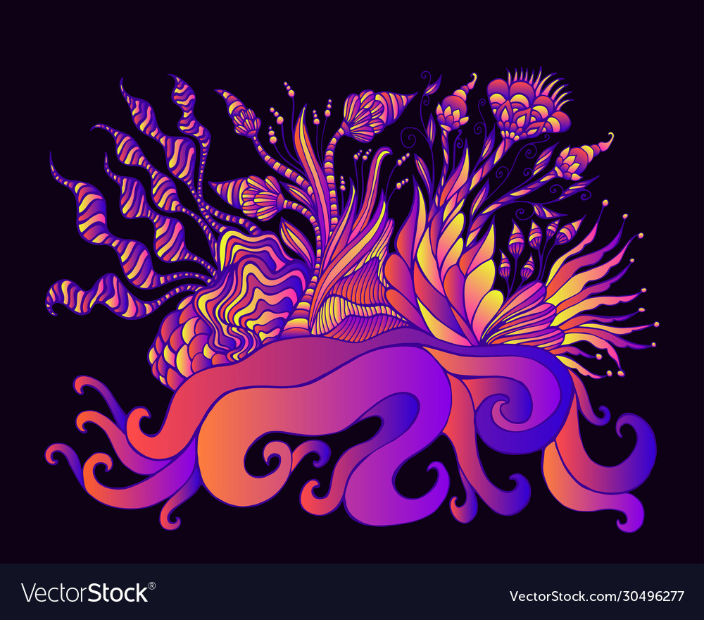 Psychedelic fantastic landscape with bloomming vector image Psychedelic fantastic landscape with bloomming