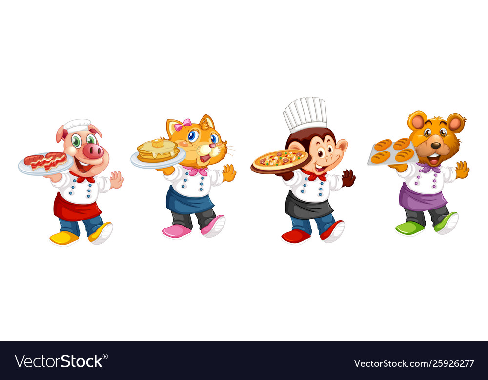 Set animal chef character Royalty Free Vector Image