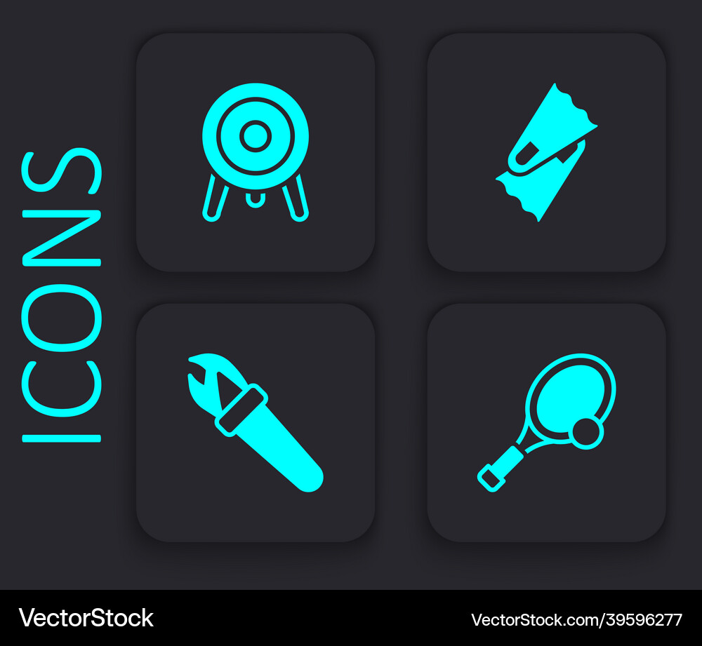 Set tennis racket with ball target sport Vector Image