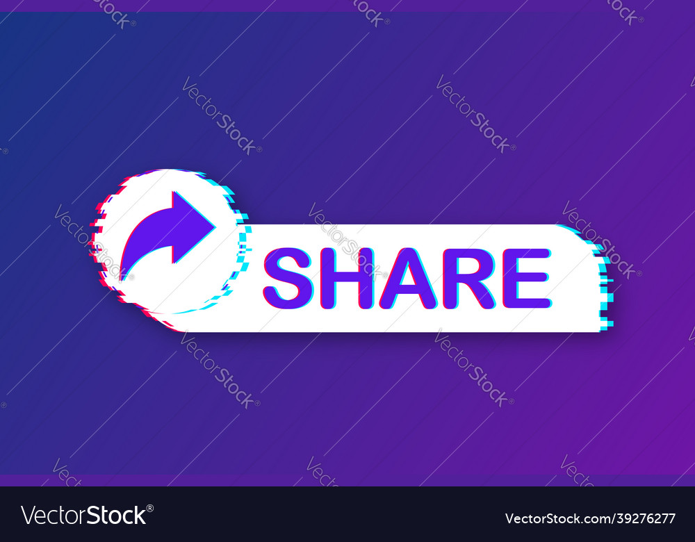Share button in glitch style on blue background