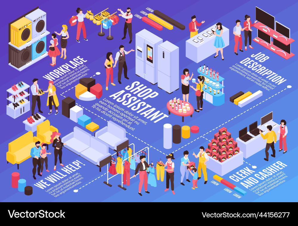 Shop assistant horizontal infographics Royalty Free Vector