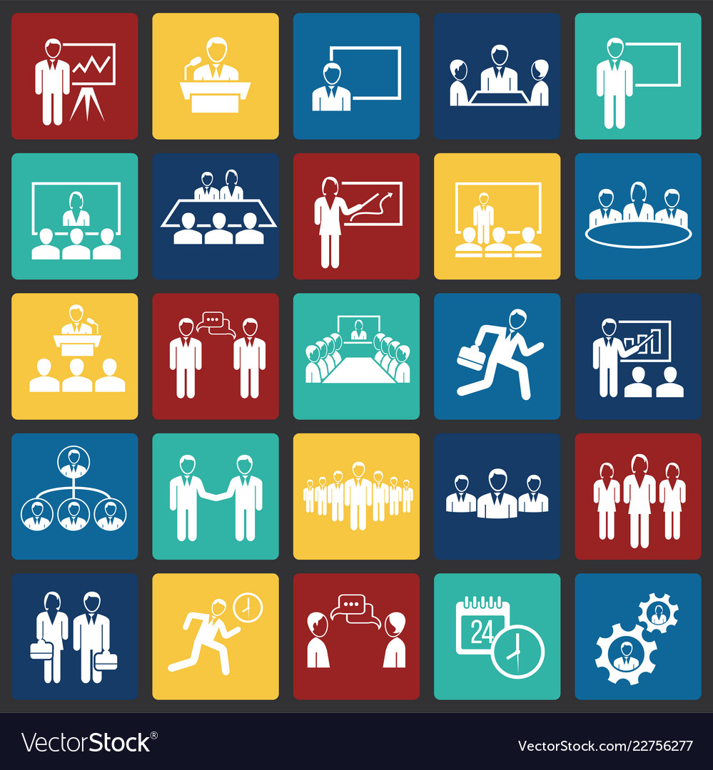 Teamworking set on color squares background vector image Teamworking set on color squares background
