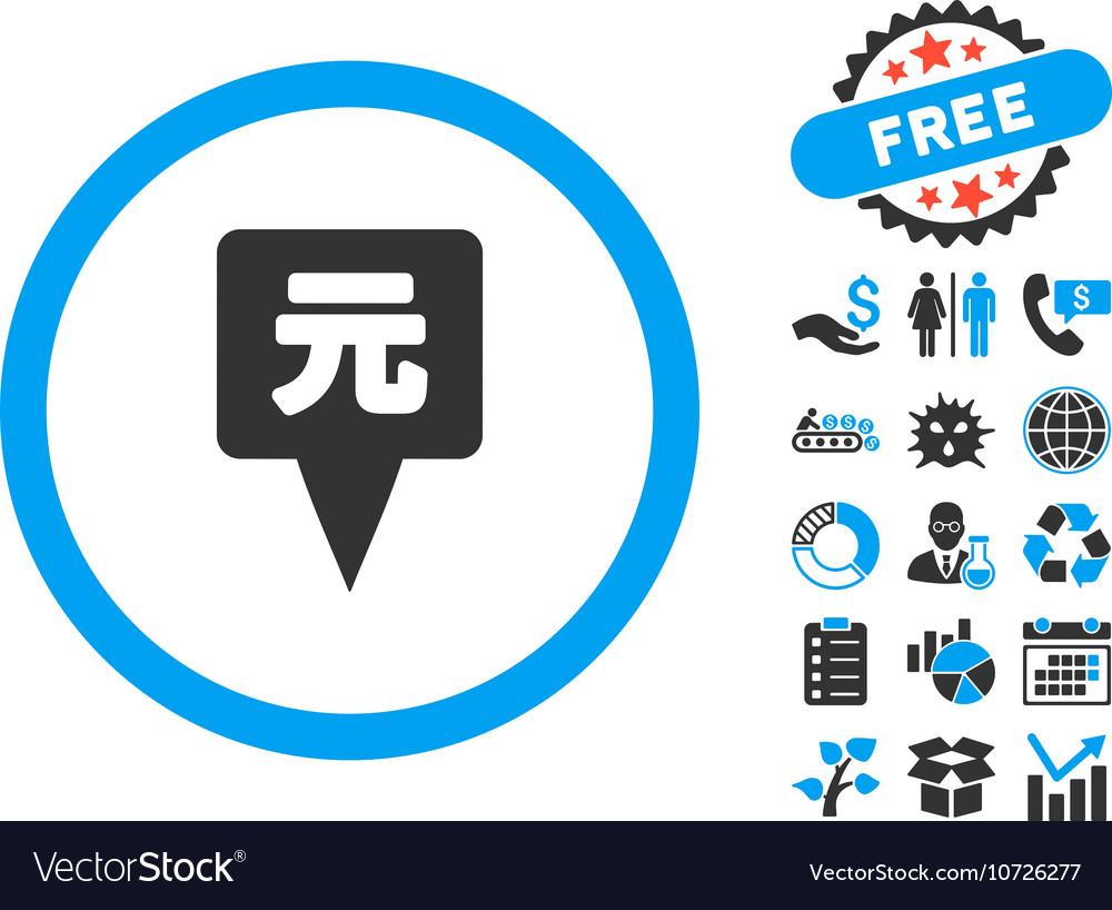 Yuan map pointer flat icon with bonus