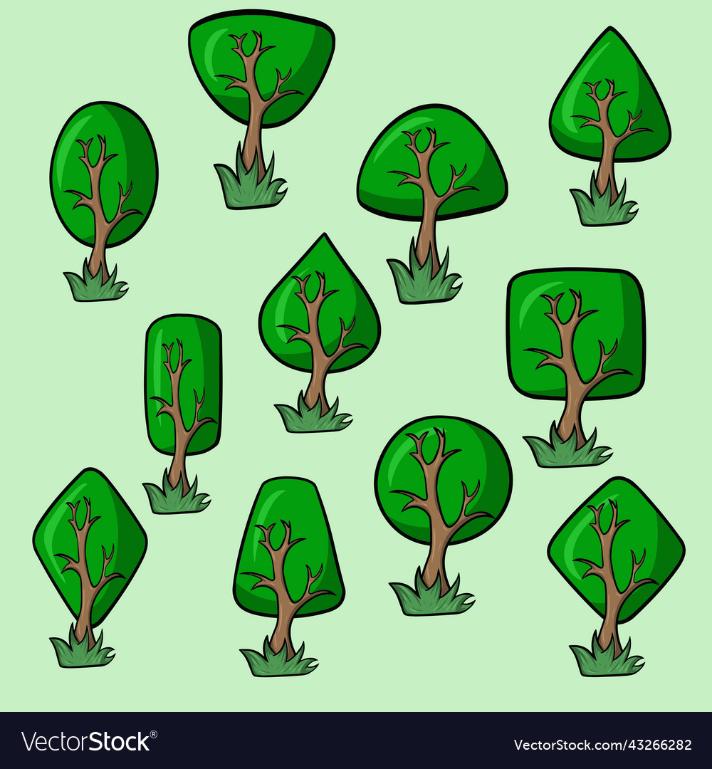 A large set of pictures cartoon trees Royalty Free Vector