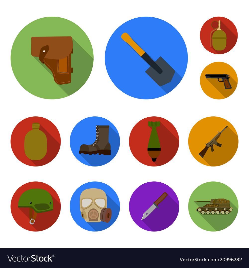 Army and armament flat icons in set collection