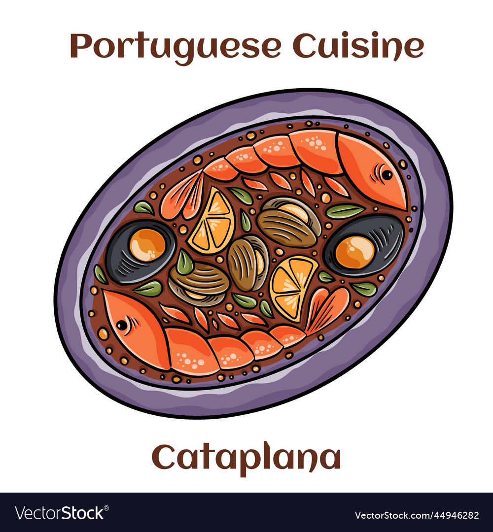 Cataplana portuguese seafood dish with lobster vector image Cataplana portuguese seafood dish with lobster