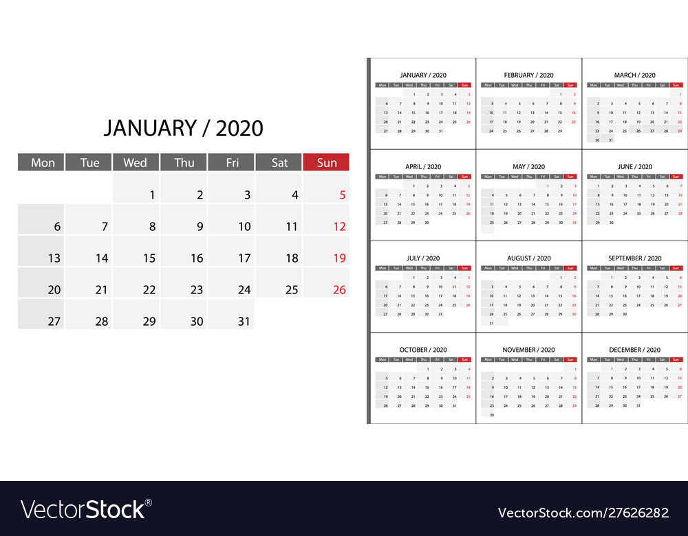 Clean 2020 Calendar