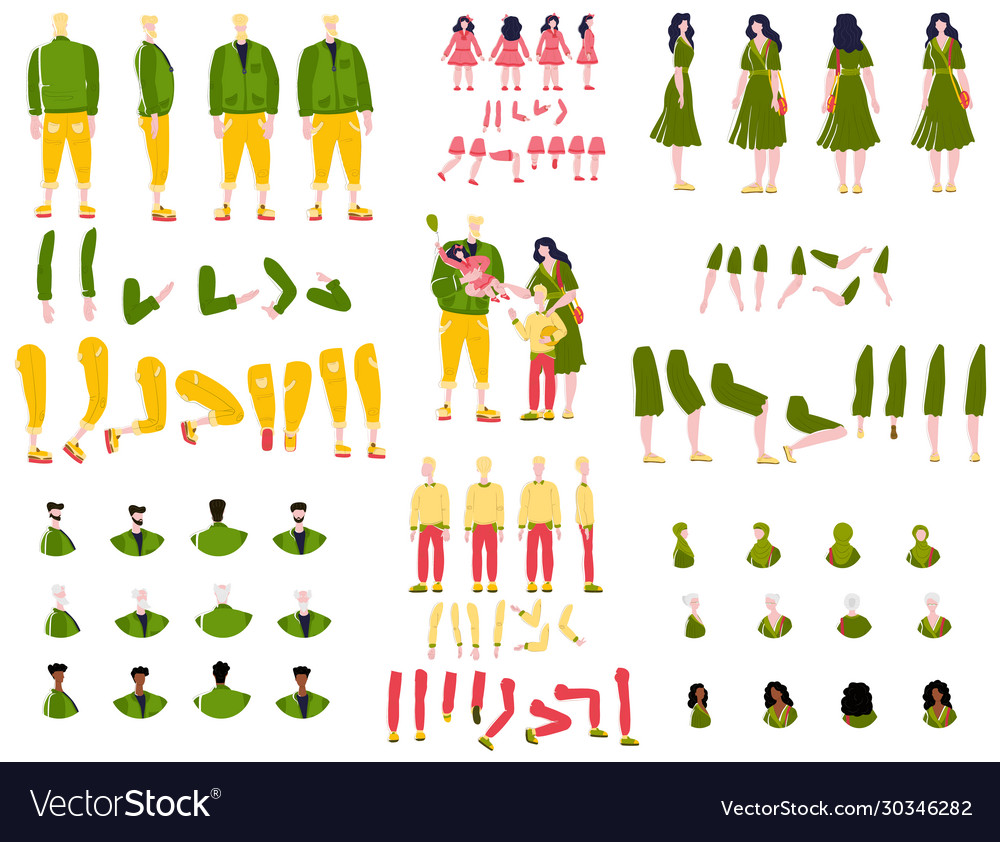 Constructor animation kit family set creation Vector Image Constructor animation kit family set creation