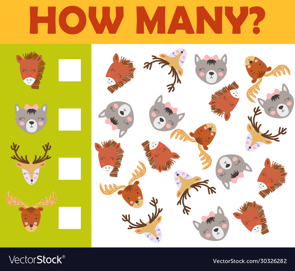 Counting animal games for preschool kids sheet Vector Image