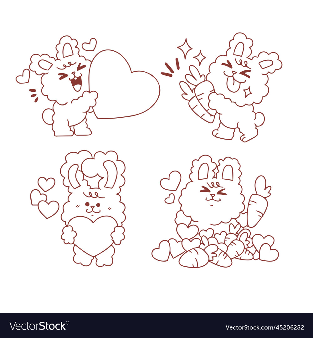 Fluffy bunny and fresh carrot sticker set