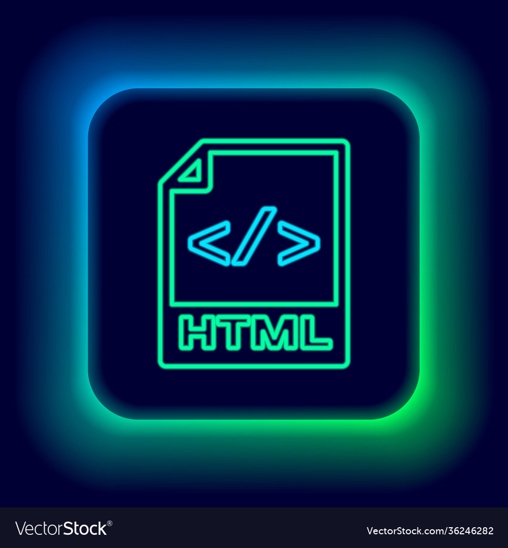 Glowing neon line html file document download vector image Glowing neon line html file document download