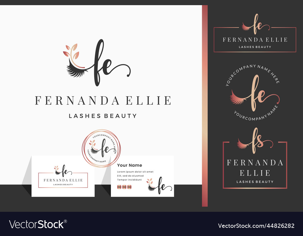 Initial letter fe f lash eyebrow lashes eyelash Vector Image