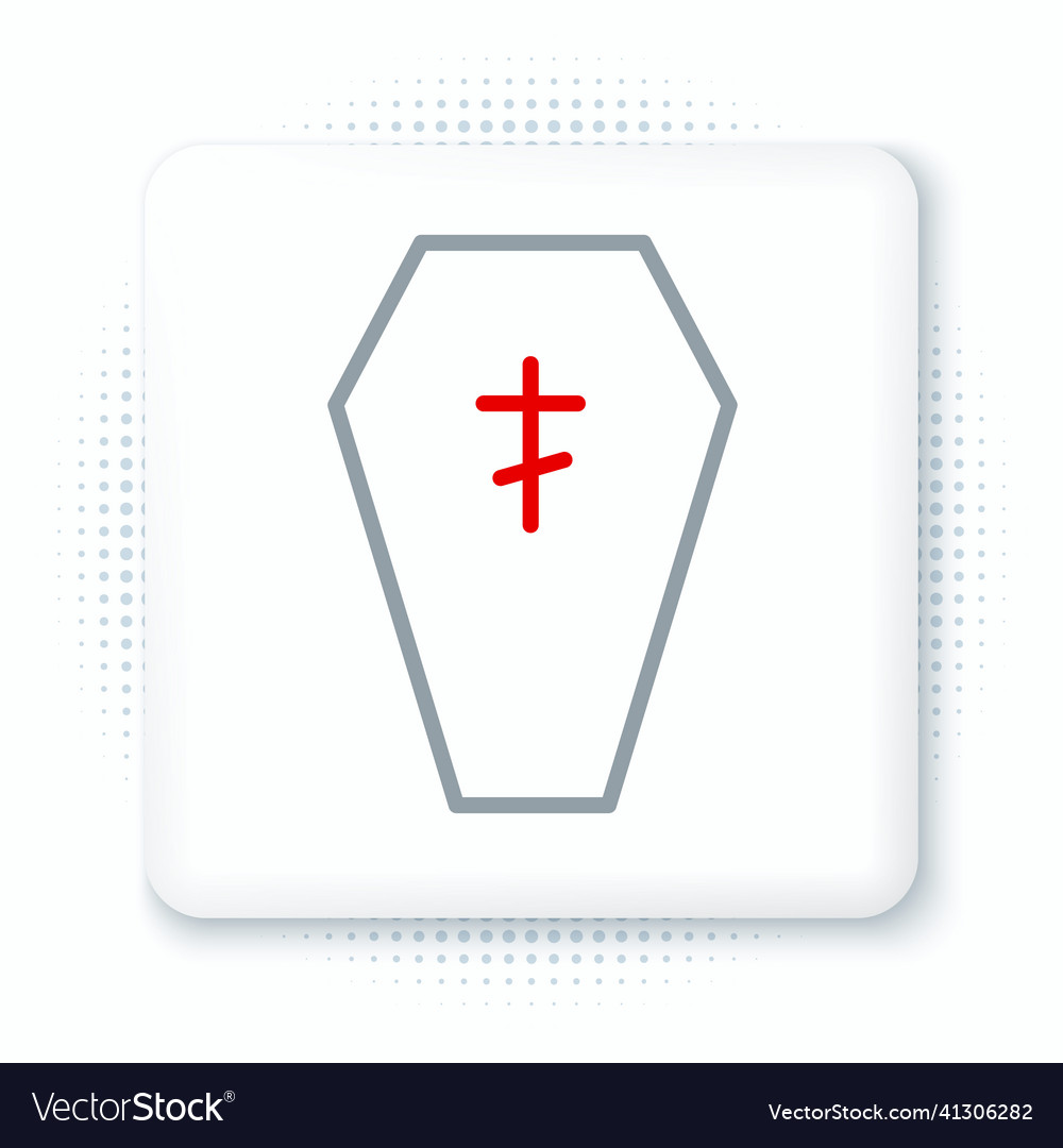 Line coffin with christian cross icon isolated